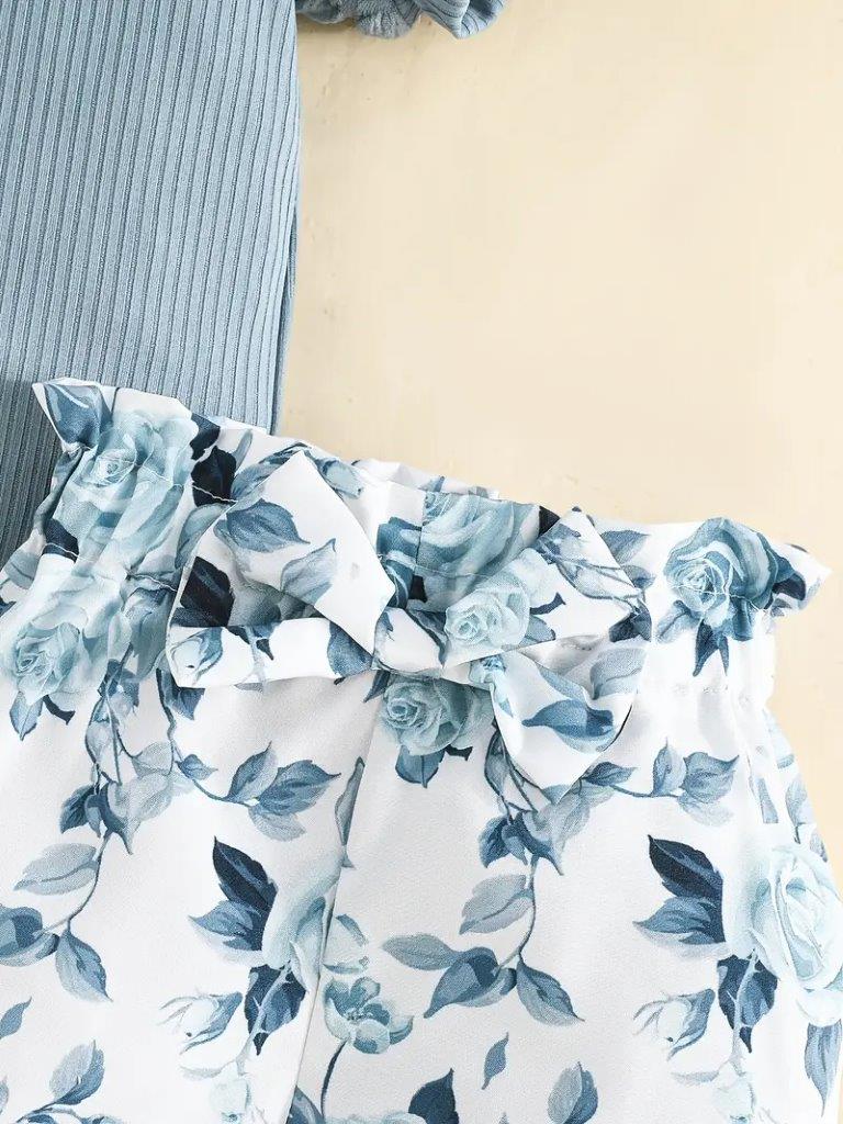 Baby Bubble Sleeve Bodysuit And Floral Shorts Set