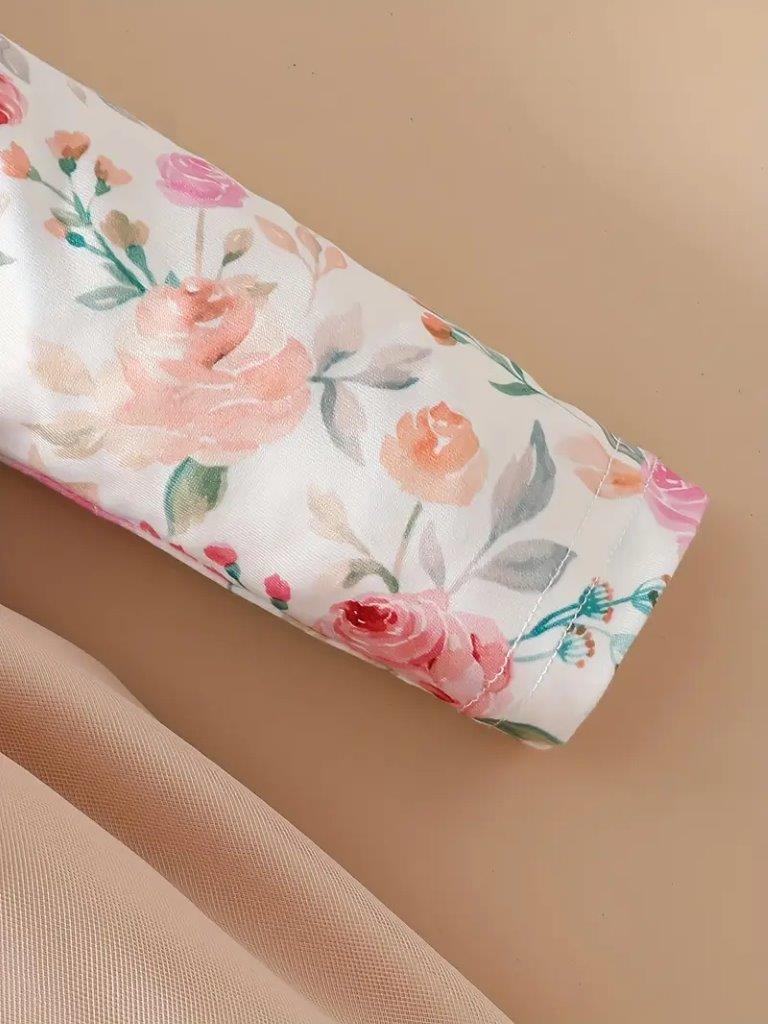 Baby Floral Print Ruffle Sleeve Mesh Dress