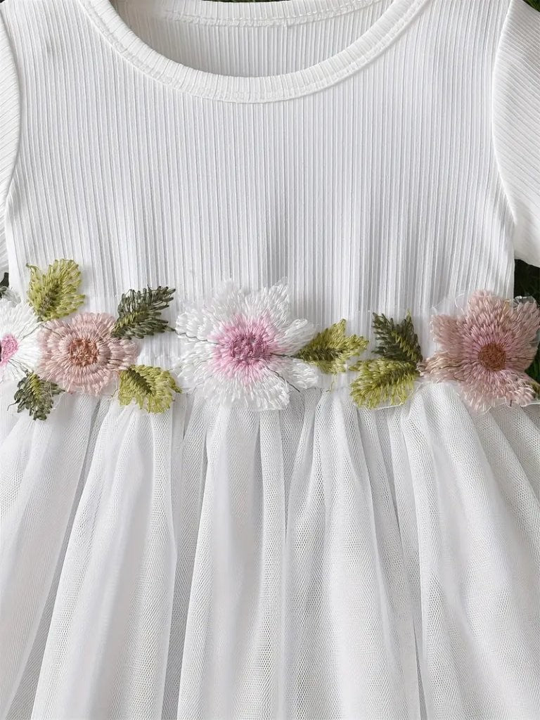 Baby Flower Waist Decor White Dress