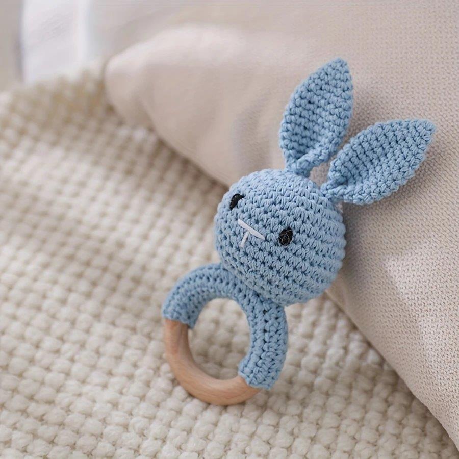 Baby Crochet Rabbit Rattle Blue