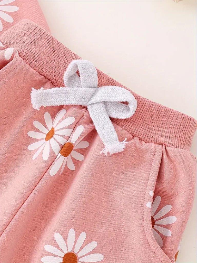 Baby Pink Daisy Ruffle Sleeve Pullover And Pants Set