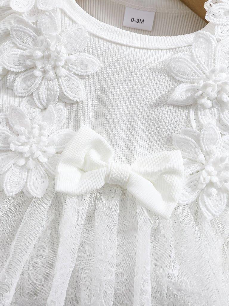 Baby White Lace Trim Bodysuit Dress
