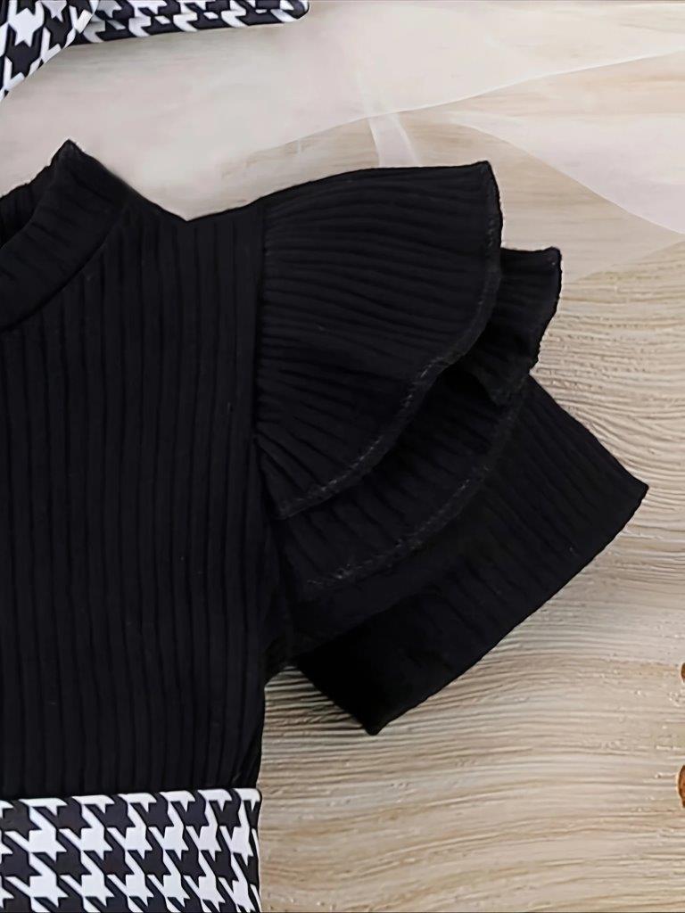 Baby 3 Piece Black And White Short Sleeve Bodysuit Dress Set