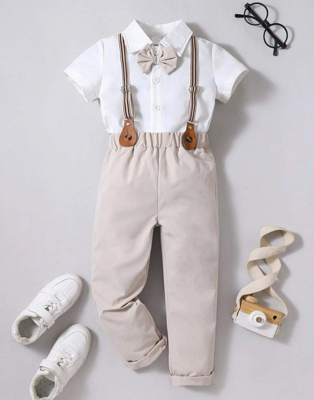 Toddler Boys Bow Tie Short Sleeve And Pants Suspender Set
