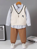 Toddler Boys Striped Shirt And Pants With Vest Set