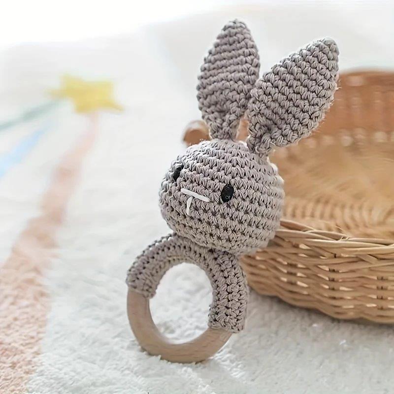 Baby Crochet Rabbit Rattle Grey