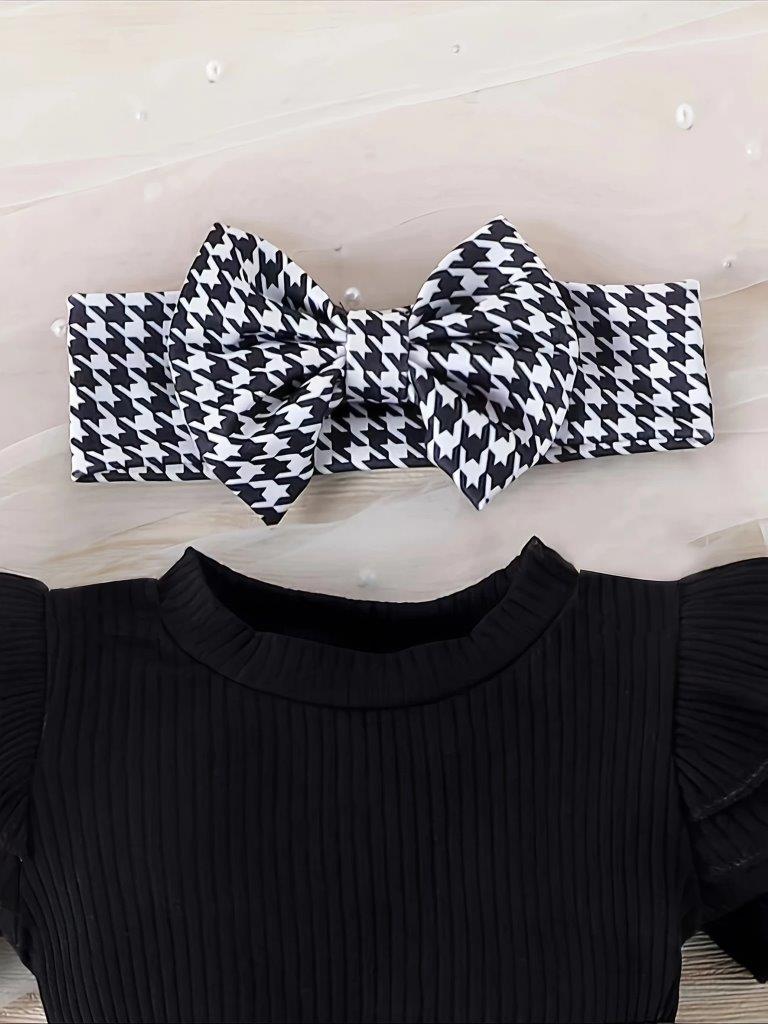 Baby 3 Piece Black And White Short Sleeve Bodysuit Dress Set