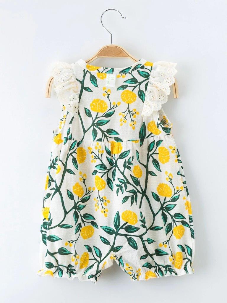 Baby Yellow Double Bow Print Romper