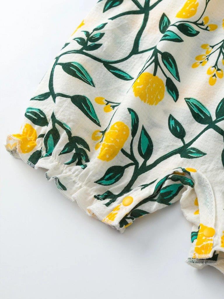 Baby Yellow Double Bow Print Romper