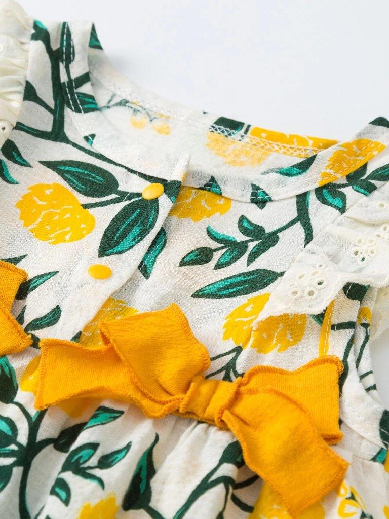 Baby Yellow Double Bow Print Romper