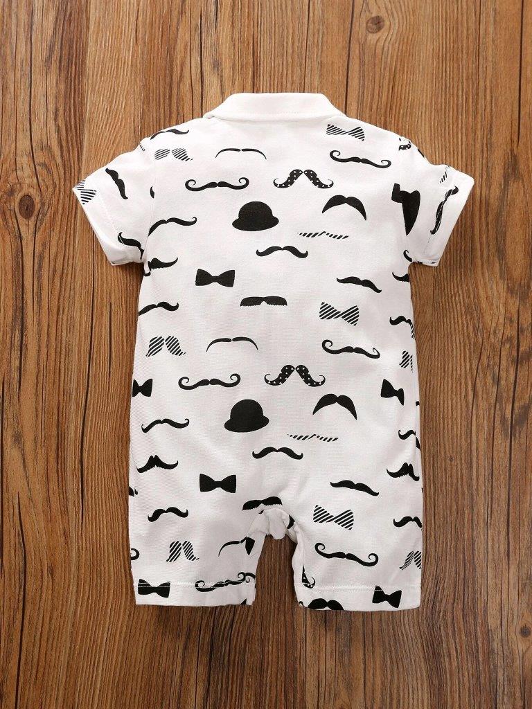 Bow Tie Moustache Print Baby Grow