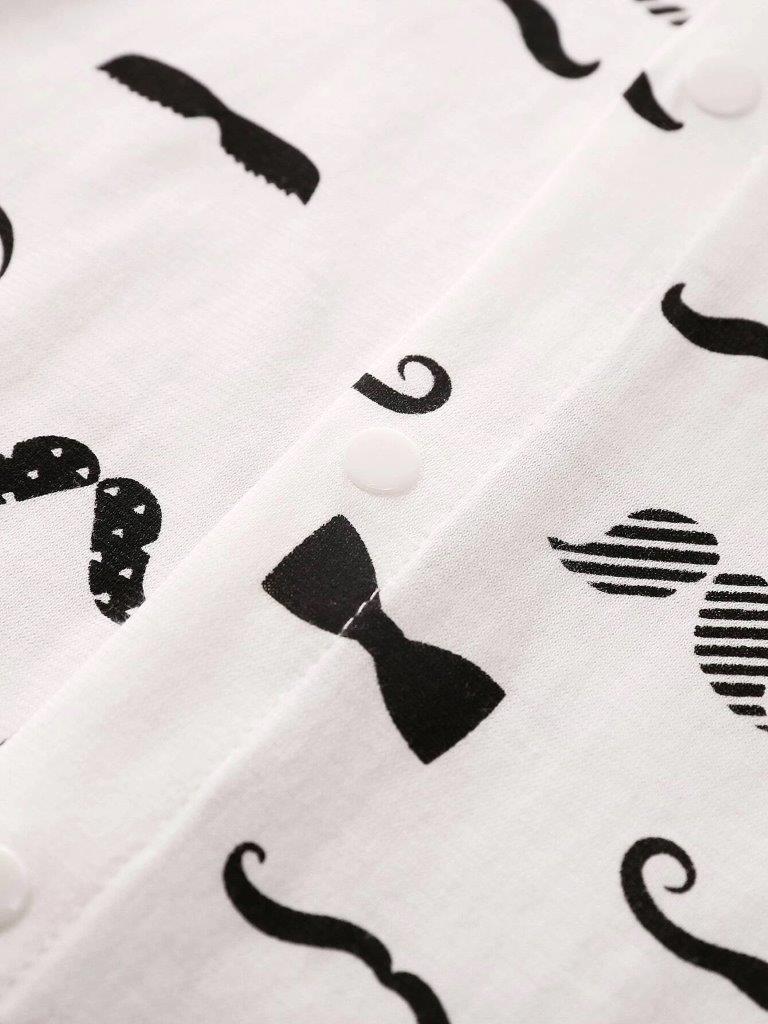 Bow Tie Moustache Print Baby Grow