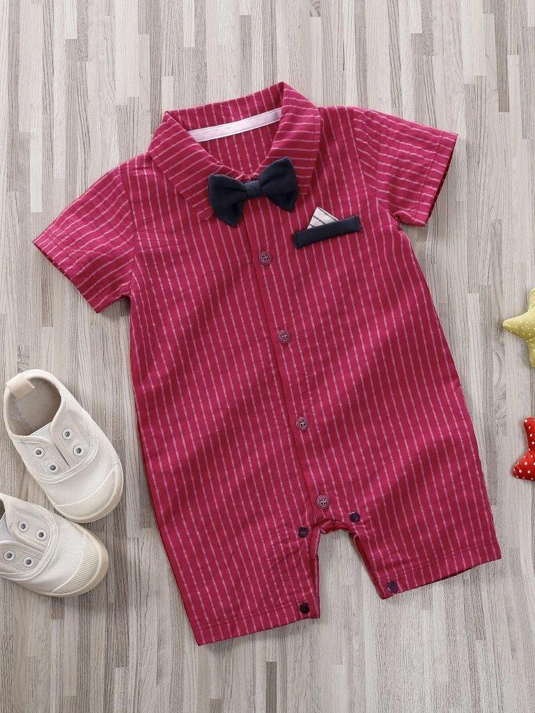 Baby Burgundy Stripe Romper