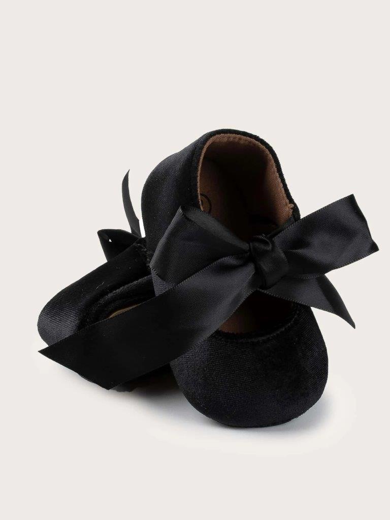 Baby Velvet flats With Bow Black