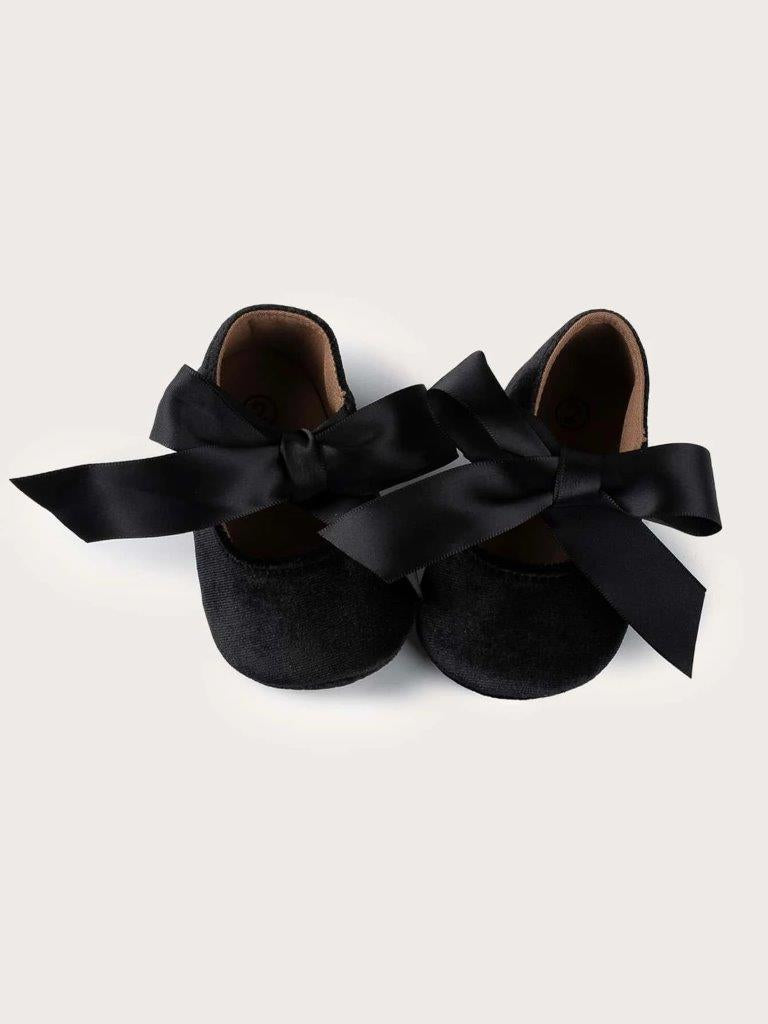 Baby Velvet flats With Bow Black