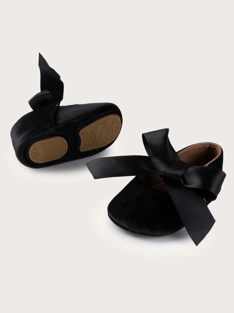 Baby Velvet flats With Bow Black
