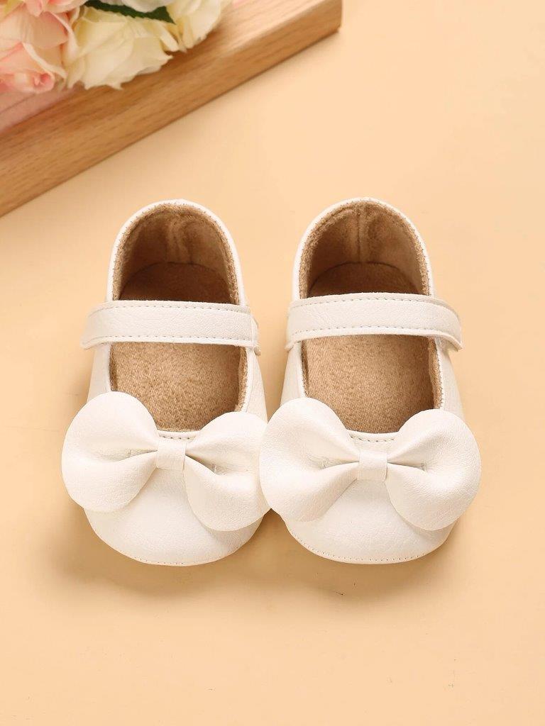 Baby Leather Flats With Bow White