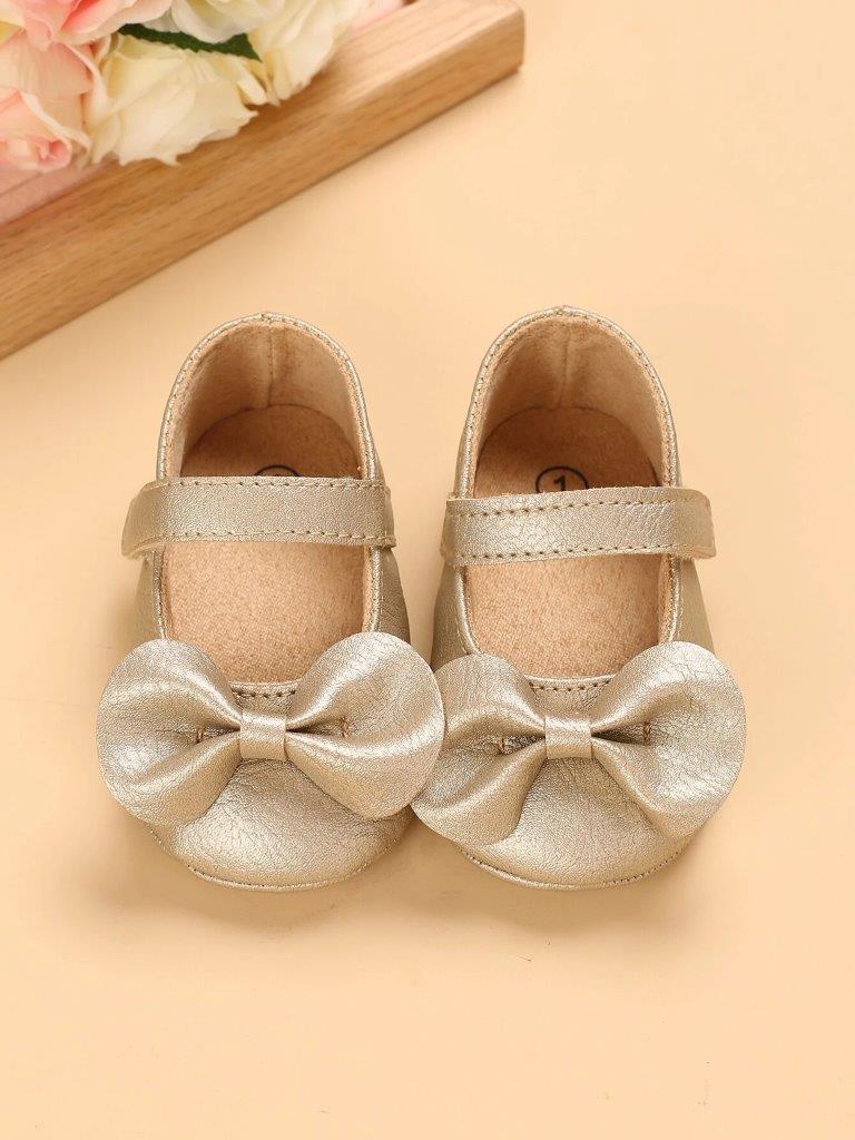 Baby Leather Flats With Bow Gold
