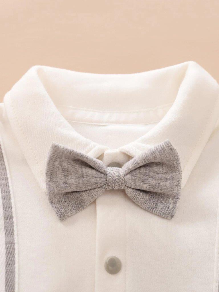 Baby Front Stripe Bow Tie Jumpsuit