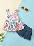 Toddler Girls floral Cami And Denim Shorts Set