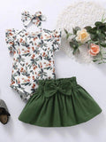 Baby Short Sleeve Ruffle Floral Bodysuit 3 Piece Set