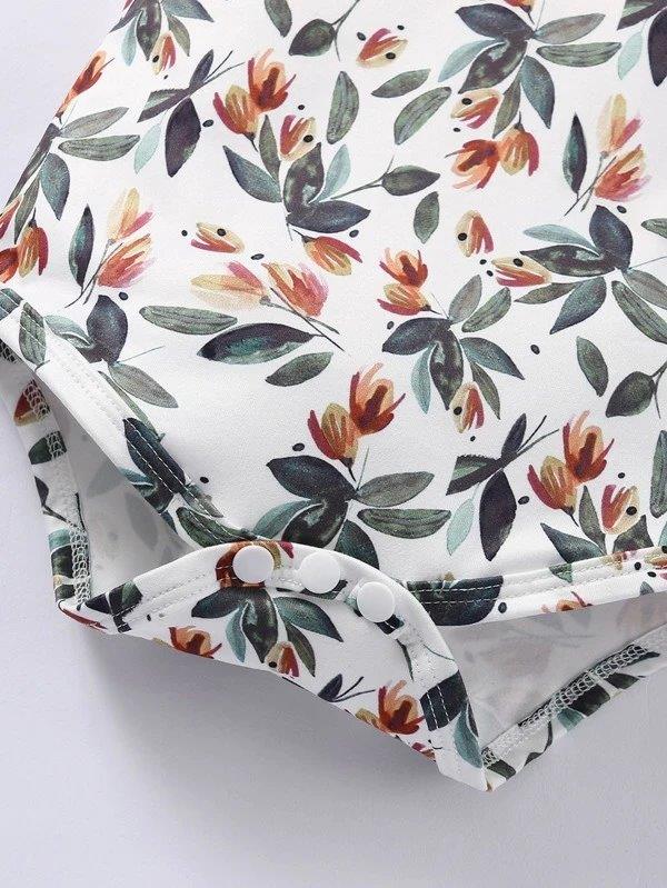 Baby Short Sleeve Ruffle Floral Bodysuit 3 Piece Set