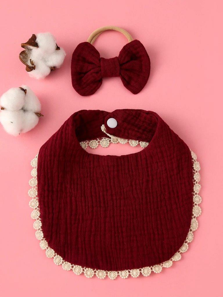 Baby Bib With Hairband Set Burgundy