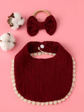 Baby Bib With Hairband Set Burgundy