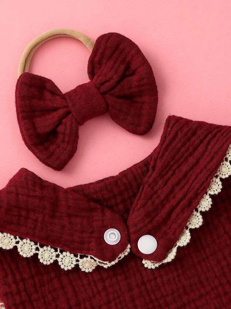 Baby Bib With Hairband Set Burgundy