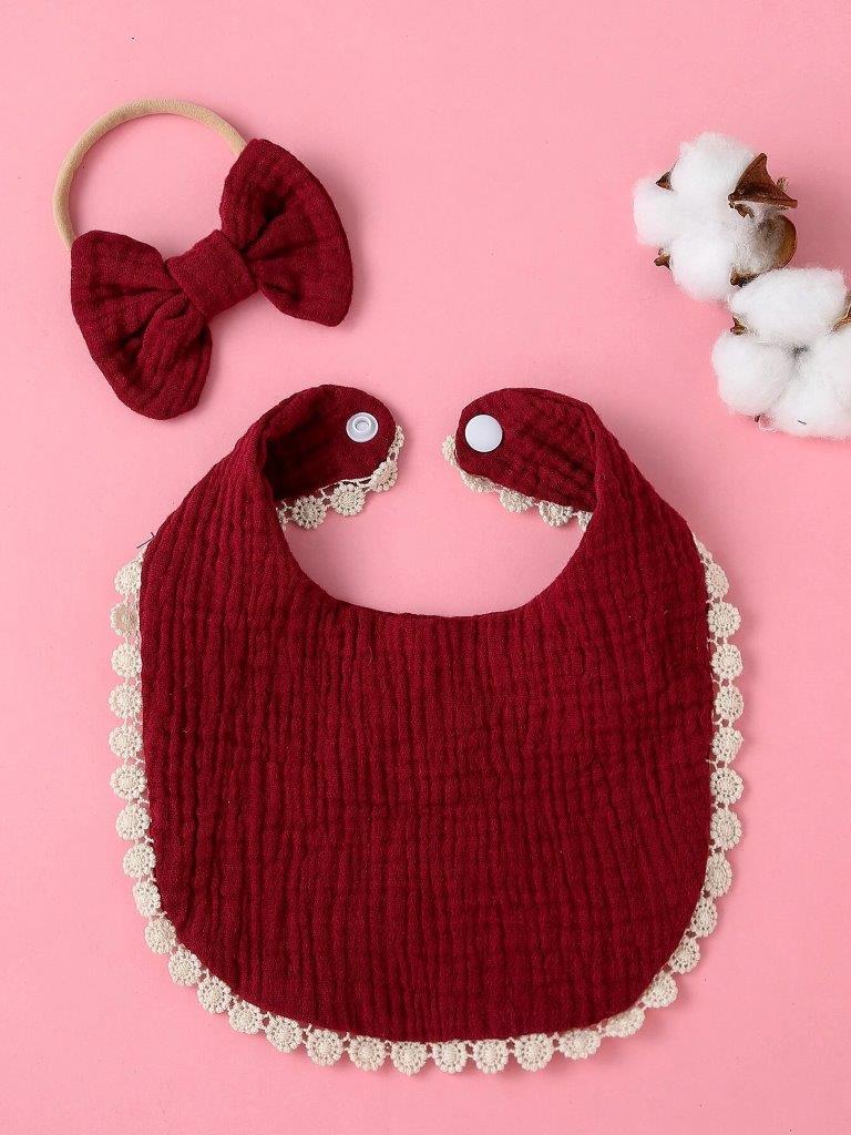 Baby Bib With Hairband Set Burgundy