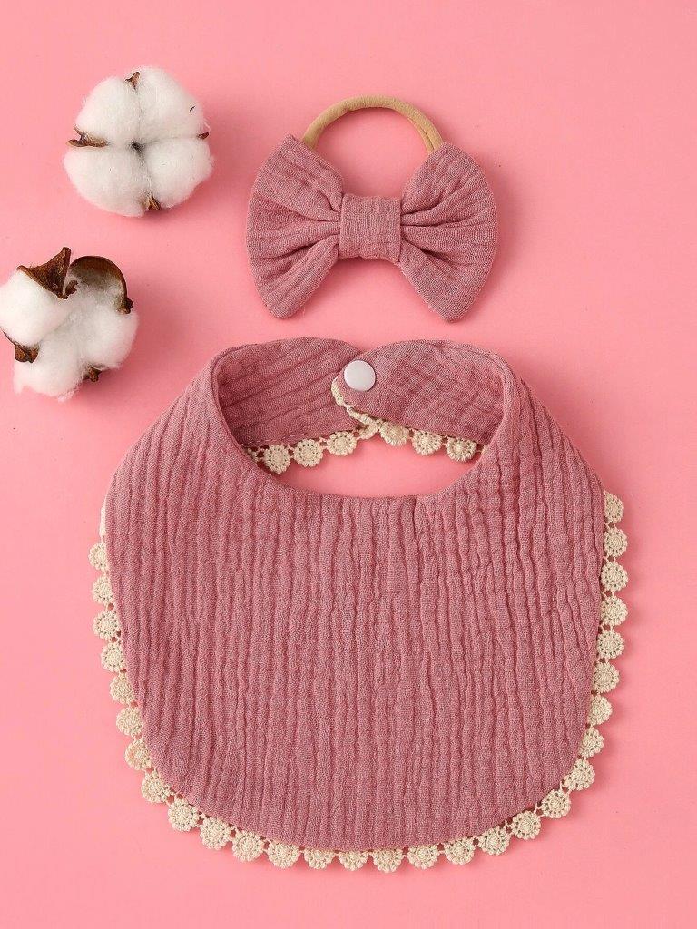 Baby Bib With Hairband Set Dusty Pink