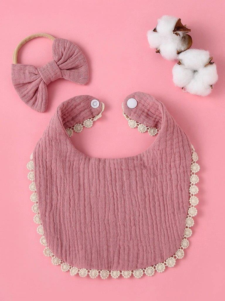 Baby Bib With Hairband Set Dusty Pink