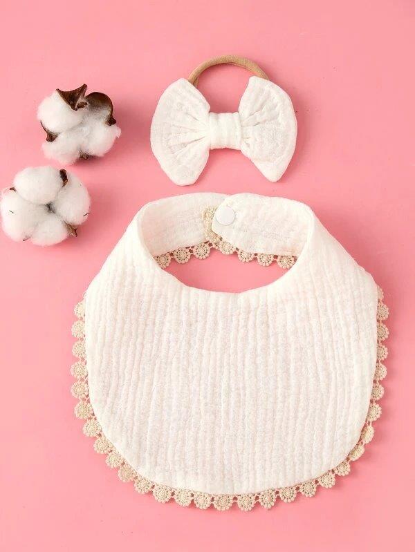 Baby Bib With Hairband Set Beige