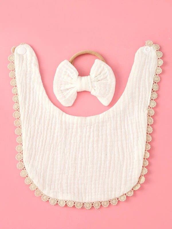 Baby Bib With Hairband Set Beige