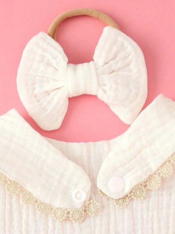 Baby Bib With Hairband Set Beige