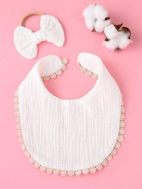 Baby Bib With Hairband Set Beige