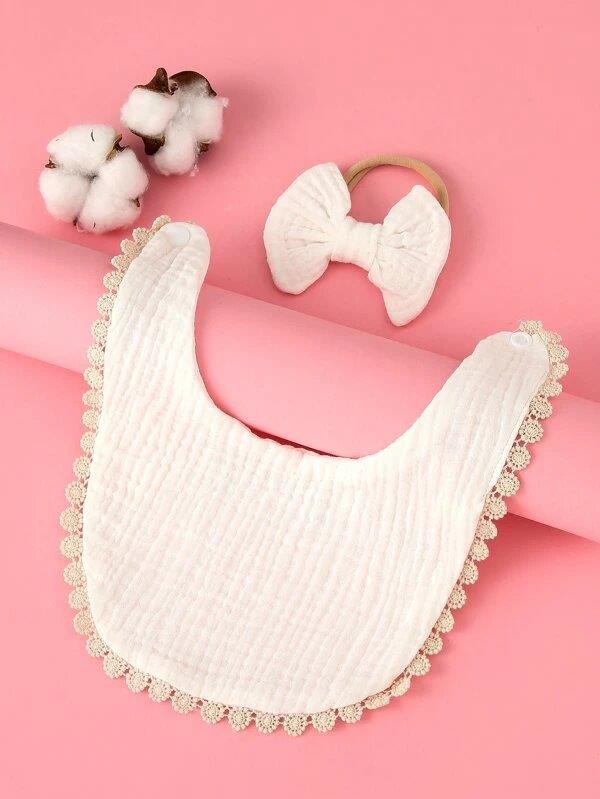Baby Bib With Hairband Set Beige