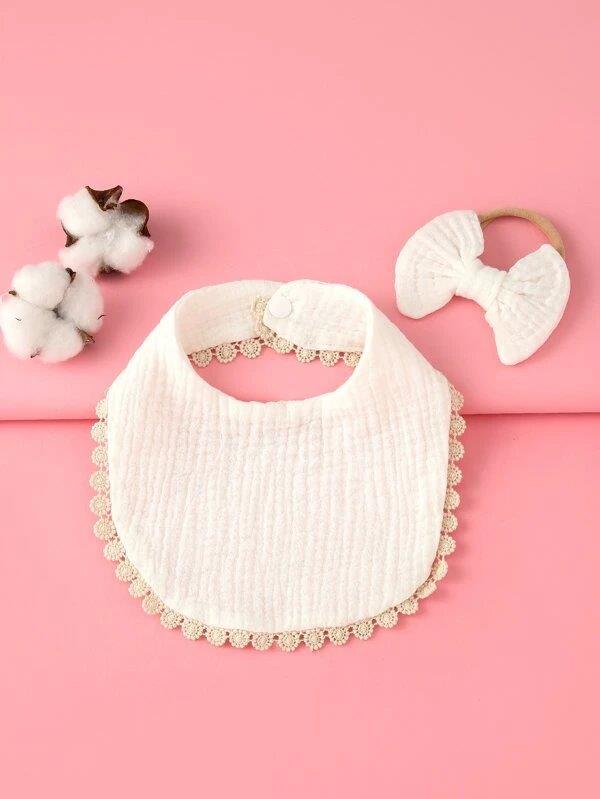 Baby Bib With Hairband Set Beige