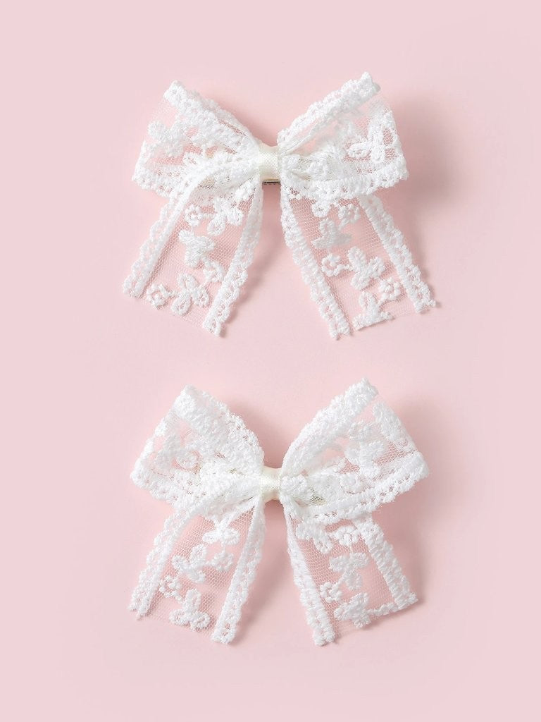 2 Piece Lace French Hair Clips White