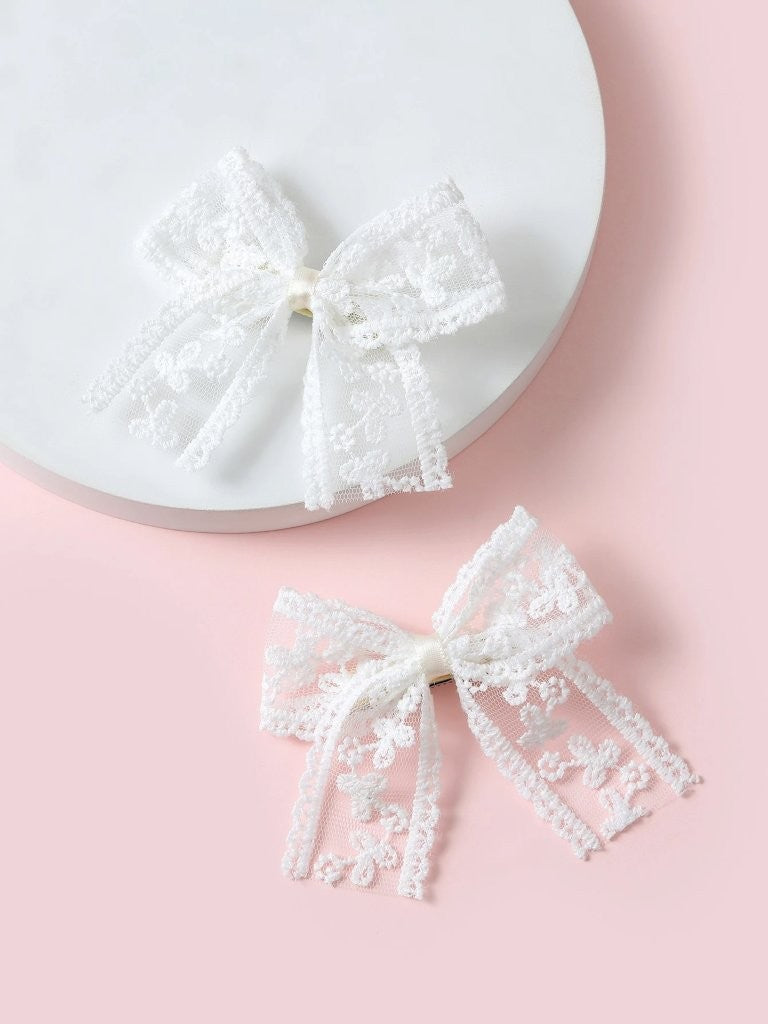 2 Piece Lace French Hair Clips White