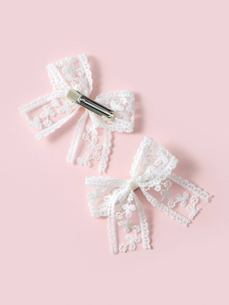 2 Piece Lace French Hair Clips White