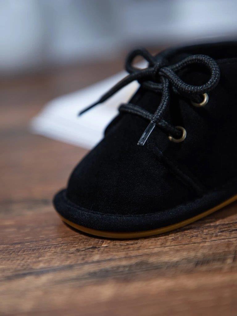 Baby Black Suede Lace Up Ankle Boot