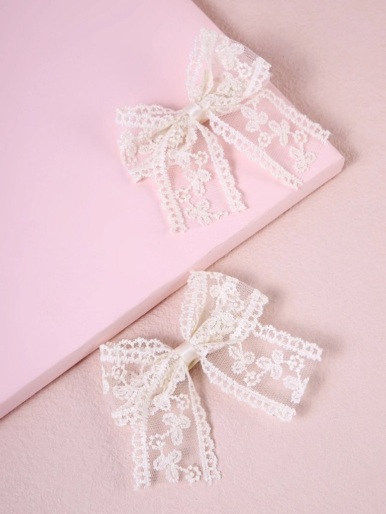 2 Piece Lace French Hair Clips Beige