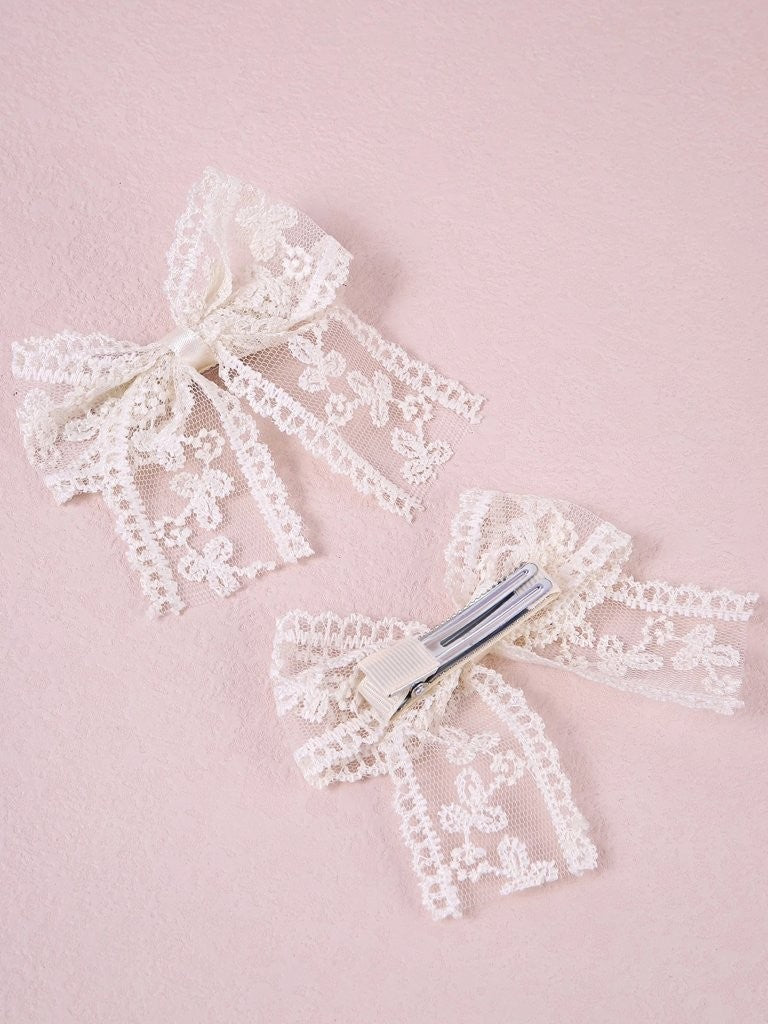 2 Piece Lace French Hair Clips Beige