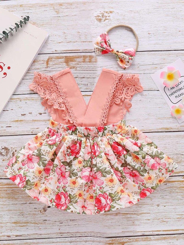 Baby Floral Lace Bodysuit Dress Set