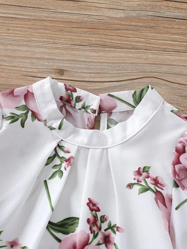 Toddler Girls Floral Top And Button Pants Set
