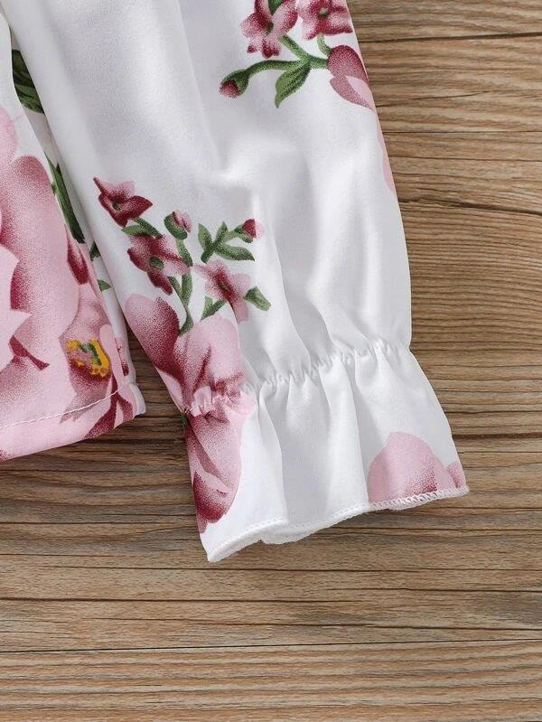 Toddler Girls Floral Top And Button Pants Set