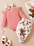 Baby Pink Ribbed Bodysuit And Pants Set