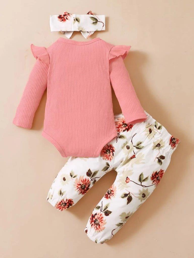 Baby Pink Ribbed Bodysuit And Pants Set