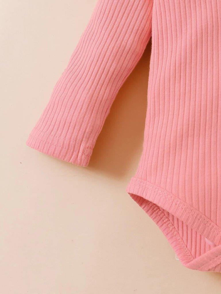 Baby Pink Ribbed Bodysuit And Pants Set